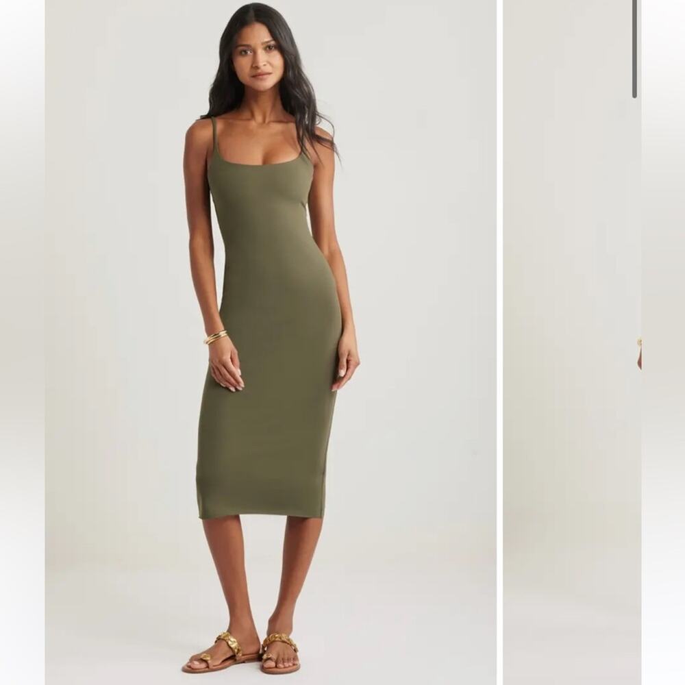 NEW Open Edit Smooth Edit Strappy Midi Slipdress, Olive Green Midi Dress, XS - Picture 5 of 12
